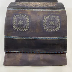 袋帯 秀品 段に彩麗草 箔 茶紫 六通 正絹 【中古】