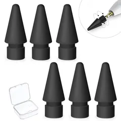 【迅速発送】【6個入り】 Apple Pencil第1世代 第2世代 交換用ペン先 「6*ブラック」高感度 滑り止め 高耐摩耗性 1mm極細 アップルペンシル 替え芯 予備 iPad対応 ペンシル スタイラスペン ペン先