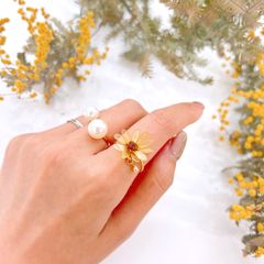 2way 向日葵 フォークリング set サイズフリー 2点セット パール プレゼント ディップアート 透明感 フラワー