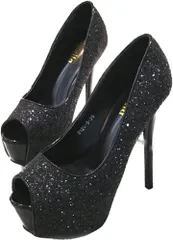 キッソス（ＫＩＳＳＯＳ） レディース ヒール キャバ パンプス オープントゥ ピンヒール キラキラ 結婚式 パーティー 25cm 40( ブラック,  25.0 cm)