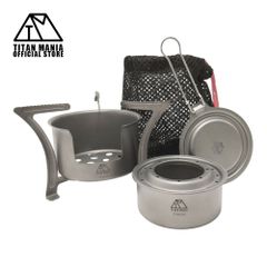 TITAN MANIA チタンマニア アルコールストーブver2 + 五徳 セット チタン製 軽量 頑丈 シングルコンロ アルコールバーナー コンパクト ポータブル キャンプ ソロキャンプ アウトドア キャンプ用品 収納袋付き