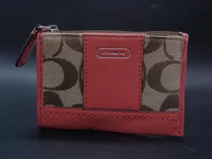 COACH コーチ シグネチャー キャンバス×レザー コインケース コインパース カードケース パスケース ブラウン系×オレンジ系 DY0477