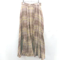 ◇ ⊇ Lugnoncure ルノンキュール チェック柄 綿 ロング フレア スカート サイズF ブラウン系 レディース E  【1502180054822】