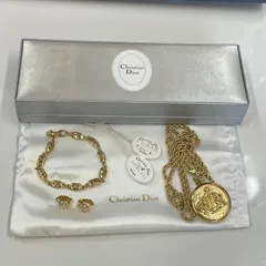 Christian Dior クリスチャンディオール セット ネックレス ブレスレット イヤリング CDロゴ ゴールド メダル フラワー クリスタル ヴィンテージ　管理番号SB499