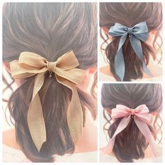 ストーンチャーム付き シフォンリボンのポニーフック 【全3色】 ラプティフルール  リボン ヘアアクセサリー ヘアアクセ ポニーフック 結婚式 二次会 お呼ばれ ドレス  パーティドレス パーティ 発表会 韓国