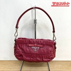 PRADA プラダ ギャザ トライアングルロゴ プレート ピンク ハンドバッグ アクセサリーポーチ ミスマ店