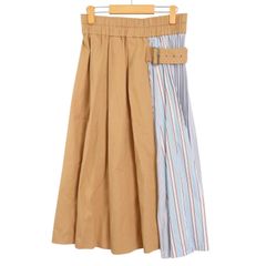 coconejo ココネホ 通年 ストレッチ★ ストライプ ミディ丈 プリーツ ベルト付き フレアスカート Sz.38 レディース