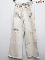 ミュウミュウ MIUMIU 21年 コットン ポリエステル デニムパンツ 25S レディース アイボリー GWP430 10KV ダメージ加工 美品 デニム ジーンズのサムネイル