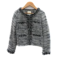 エージーバイアクアガール AG by aquagirl ノーカラージャケット ミドル丈 総裏地 ツイード S マルチカラー 紺 ネイビー /YK15