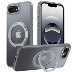 【数量限定】ケース Magsafe対応 用 アイフォン16e カバー 360°回転スタンド Uovon スマホケース 16e アイホン16e 携帯ケース ワイヤレス充電 車載ホルダー 対応 iPhone 半透明 指紋防止 黄変防止 ・ グレー