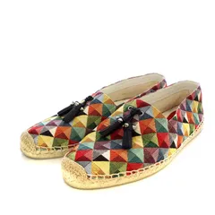 クリスチャンルブタン Christian louboutin スリッポン フラットシューズ チェック柄 タッセル エスパドリーユ 43 28cm マルチカラー /YO14のサムネイル