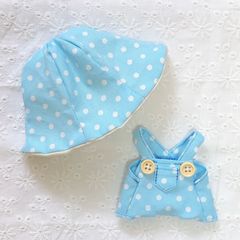 ちびぬい服2点セット（サロペット&帽子）ギンガム紫 - メルカリ