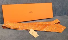 ★NA04259 未使用保管品！ HERMES エルメス フォーブルのカンカイユリ ネクタイ シルク ツイルタイ オレンジ