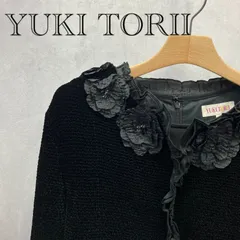 YUKI TORII ユキトリイ ベルベット風 ジャケット ノースリーブ ワンピース セットアップ 40 ブラック パイル生地 花モチーフ 絹 シルク