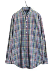 【お得なクーポン配布中!】 90s ラルフローレン マドラス チェック 長袖 ボタンダウン シャツ メンズ L オールド ポロ コットン 長袖シャツ マルチカラー ワンポイント