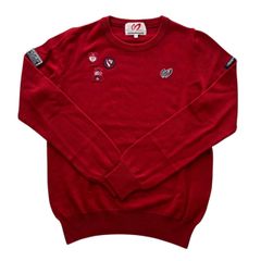 MASTER BUNNY EDITION マスターバニー ニットセーター 赤 ワッペン ロゴ入り ゴルフ 趣味 スポーツ メンズ サイズ1 Sサイズ
