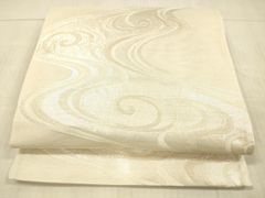 B◇着物くつろぎ 夏物 波模様 クリーム 白 全通 正絹 薄物 絽 紗