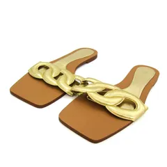 ザラ ミュール サンダル フラットサンダル 靴 レディース 38サイズ ブラウン系×ゴールド ZARA 【中古】