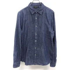 古着 ナノユニバース nano・universe デニムシャツ ピンタックプリーツ メタルボタン レギュラーカラー 長袖 綿100% コットン100% L ブルー 青 レディース