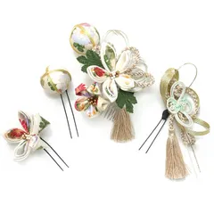 髪飾り ４点セット 白 成人式 花 つまみ細工 ちりめん 水引 和風 結婚式 浴衣 七五三 卒業式 入学式 ヘアアクセサリー 髪留め 日本製 送料無料 誕生日 バレンタイン クリスマス シロ W 78 324-302 u783　Si