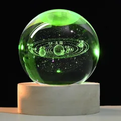 IFOLAINA 3D 宇宙 クリスタルボール 太陽系 模型 誕生日プレゼント 透明 水晶玉 惑星 雰囲気作り LEDライト 木製土台 多色変更 おしゃれ 癒しグッズ 間接照明 寝室 ナイトライト ガラス オブジェ 友達 カップル バレンタインデー ギフト 1