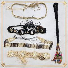 【ベリーダンス トライバル衣装 小物 まとめ売り】全5点 セット ベルト ネックレス アクセサリー 装飾 発表会 飾り 民族舞踊 レディース 女性用 エレガント ゴージャス かわいい 綺麗 きれいめ ダンス ダンス小物 映え 派手 キラキラ ブラック 紐