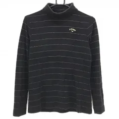 キャロウェイ 長袖タートルネックシャツ 黒×ゴールド ボーダー調 微起毛 レディース L ゴルフウェア Callaway