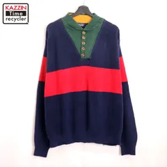 90s USA製 vintage LANDS' END ボーダー柄 ヘンリーネック  ニットセーター メンズ 表記XLサイズ