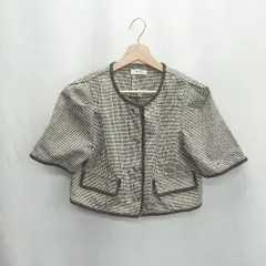 ◇ ⊂ one after another NICE CLAUP 千鳥柄 半袖 カーディガン サイズF ブラウン レディース E  【1412090021374】