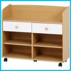 【特価商品】リビング収納 子供用 幅82×奥行29×高さ73cm ナチュラル ランドセルラック ホワイト 引出収納 キャスター付き 不二貿易 NORM 97606