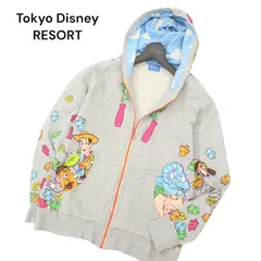 Tokyo Disney RESORT 東京ディズニーリゾート 限定 トイストーリー★ 総柄 スウェット ジップ パーカー Sz.S　メンズ グレー
