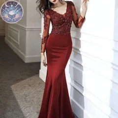 新品 未使用 小花柄のデザインが大人可愛い 長袖イブニングドレス パーティードレス