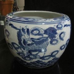 染付 山水画 睡蓮鉢 水鉢 陶器 鉢カバー - メルカリ