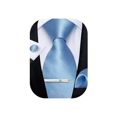 [DiBanGu] ネクタイ 無地 シルクネクタイ ハンカチ タイバー カフスボタン セット メンズ ビジネス 入学式