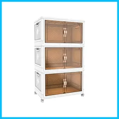 防湿 無臭 プラスチックキャビネット防塵 一体型3段式 大容量 書類/衣類/布団/おもちゃ/小物/食品収納家庭用 おしゃれホワイト 半透明扉付き折りたたみボックス 業務用 キャスター付き 収納ケース押し入れ 組立簡単クローゼット オフィス用 省スペース 扉付き