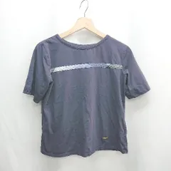 ◇ ⊂Φ BLUE LABEL CRESTBRIDGE プレーティング シルエット 天竺 半袖 カットソー サイズ38 ネイビー レディース E  【1412090040689】