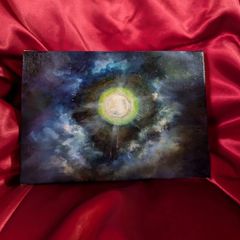 風景画「moonlight」　painterTMK 真筆　 油絵風景画　月光　インテリア　油絵　画家本人出品　肉筆　一点もの真筆 サムホールキャンバス　ファインアート
