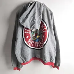 90's ミッキーアンドコー Mickey&Co. reach your peak ミッキーマウス両面プリント ハーフジッププルオーバースウェットパーカー XL グレー ヴィンテージ m0924-1