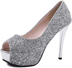 CedarEight(シダーエイト) 美脚 オープントゥ ハイヒール レディース お洒落 ラメ 12cm シルバー24.5( シルバー,  24.5 cm)