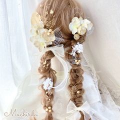 完売しました(｡>ㅅ<｡;)再販は夏以降予定【D-80】 髪飾り 水引 金箔  オーガンジー リボン 結婚式 成人式 卒業式  卒園式 袴 着物 編みおろし ツインテール ヘアピン ゴールド ドライフラワー ママ振り 浴衣