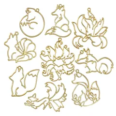 【人気商品】セッティング 九尾の狐 カワイイ動物 アクセサリーパーツ 狐 キツネ から枠 カン付き 大量 ペンダント uvクラフト セット 9種18個 ハンドメイド ゴールド パーツ 手作り MUNCVY フレーム uvレジン 空枠 レジン枠