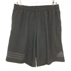 【美品】アディダス ハーフパンツ 黒 裾3ライン ロゴプリント ウエストゴム 薄手　 メンズ XO ゴルフウェア adidas