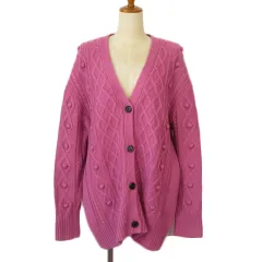 ローリーズファーム LOWRYS FARM カーディガン ニット Vネック ケーブル編み M ピンク