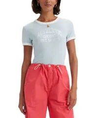 【送料無料】 リーバイス レディース シャツ トップス Women's Graphic Rickie Cotton Ringer T-Shirt Authentic Box Tab Dusty Blue
