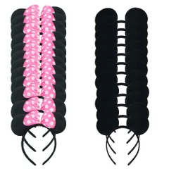 【人気商品】24ミッキーミニーマウスコスチュームデラックスファブリック耳のヘッドバンドの白い水玉のセットは、男の子の女の子の誕生パーティーのヘアーズアクセサリーベビーシャワーヘッドウェアーハロウィンパーティーは、装飾品（ブラックピンク）