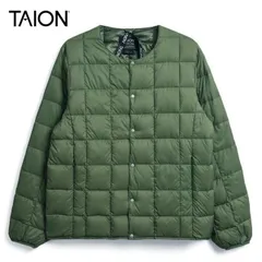 タイオン メンズ ベーシック クルーネックボタン インナーダウンジャケット 定番無地 TAION-104 ライトダウンジャケット ダークセージグリーン