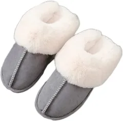 S&E スリッパ ファー ルームシューズ 滑り止め あったか かわいい おしゃれ ふわふわ 無地 もこもこ medium( グレー,  M)