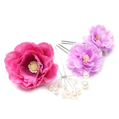 髪飾り 成人式 振袖 前撮り 袴 花 4点セット ピンク 紫 パールビーズ かんざし 髪型 ヘアスタイル ヘアアレンジ 和装 着物 No.9-3960