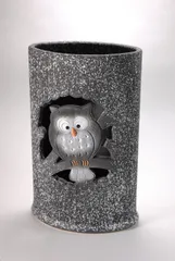 【信楽焼 陶器 傘立 】　ふくろう小判型傘立 　新品 （信楽焼・陶器・傘立・梅雨・玄関・和風おしゃれ）