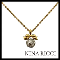 【NINA RICCI】NRロゴ リボン ネックレス ゴールド/金カラー シルバーカラー ラインストーン ペンダント ニナリッチ (SER-4264)